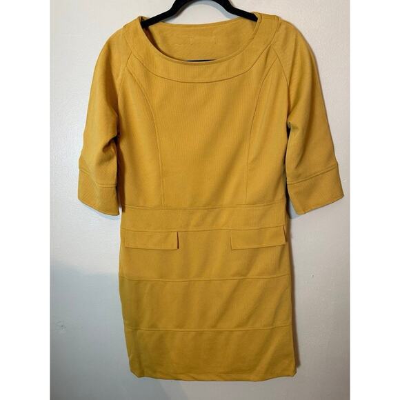 Yellow Shift Dress Classy Business Casual Medium Knee Length Women Retro - Picture 1 of 3